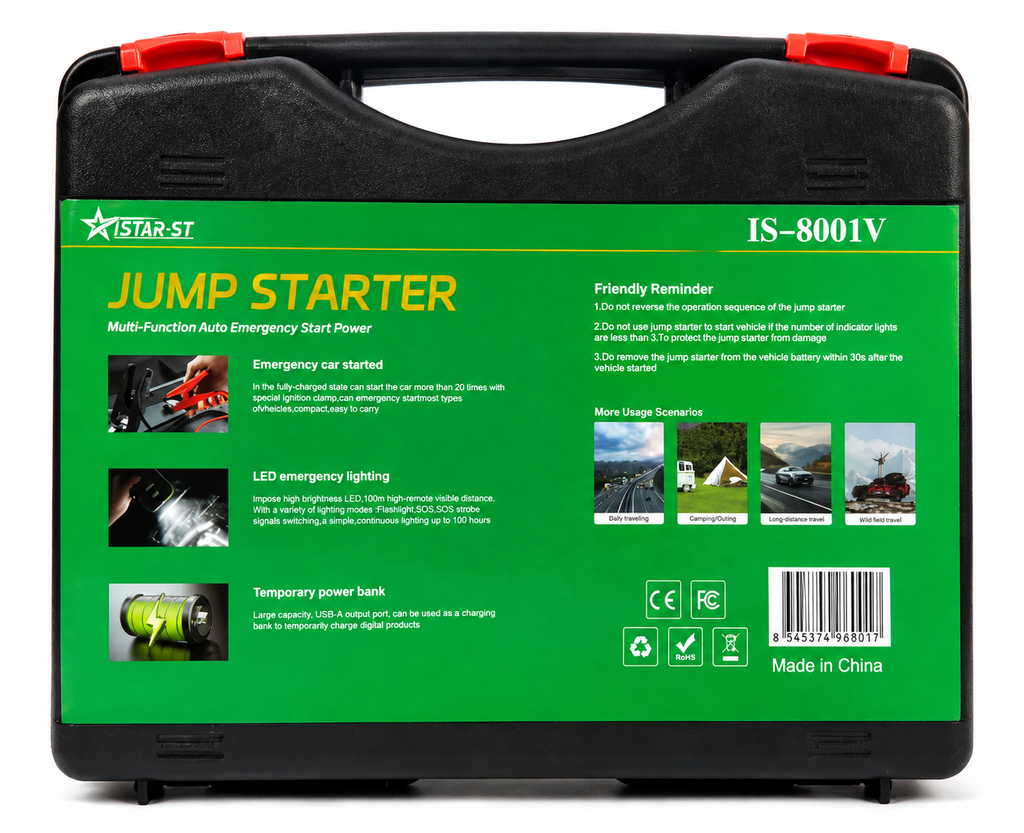 iStar IS-8001V multi-function jump starter kit with 1000A peak current