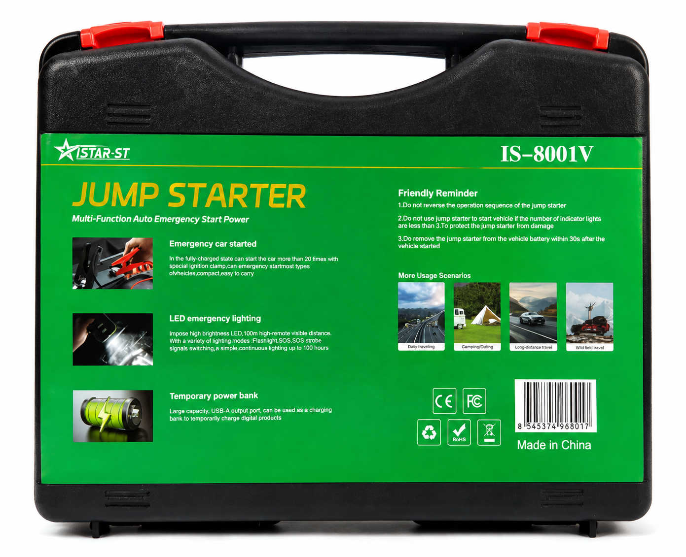 iStar IS-8001V multi-function jump starter kit with 1000A peak current