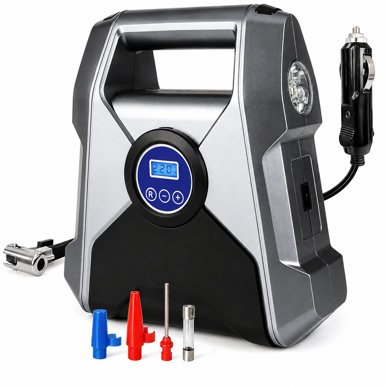 Tire Inflator Portable Air Compressor, DC 12V Digital Air Pump, 150PSI with LCD Display and Emergency LED Light, Auto Shut Off Electric Tire Pump for Car, Bicycle, Balloons and Other Inflatables
