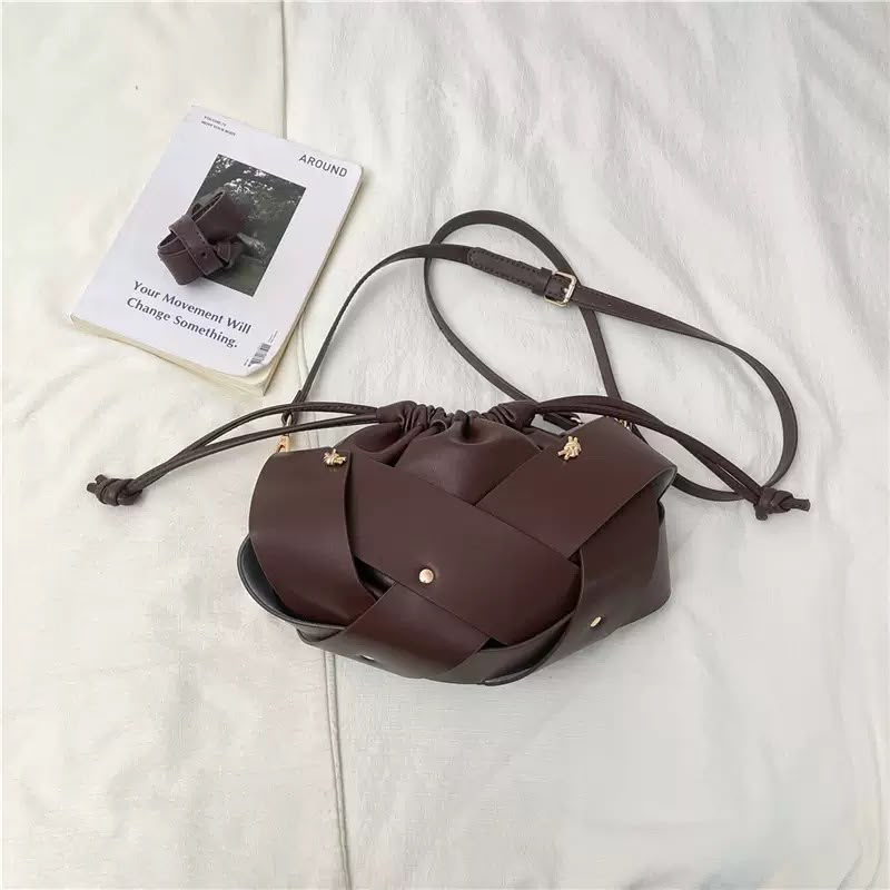 Mini Woven Drawstring Bucket Bag