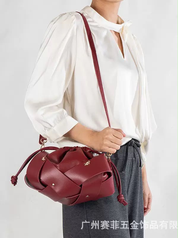 Mini Woven Drawstring Bucket Bag