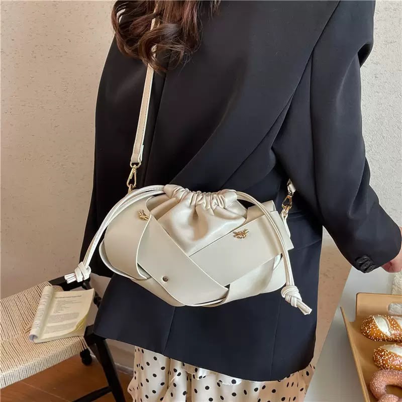 Mini Woven Drawstring Bucket Bag