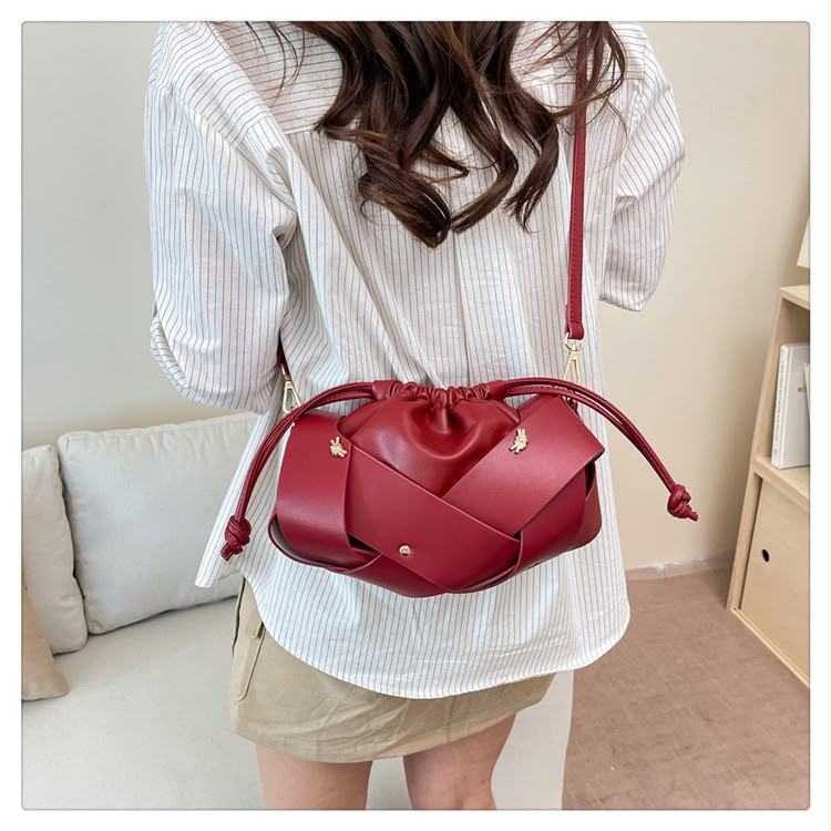 Mini Woven Drawstring Bucket Bag