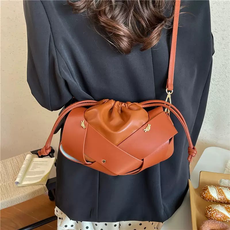 Mini Woven Drawstring Bucket Bag