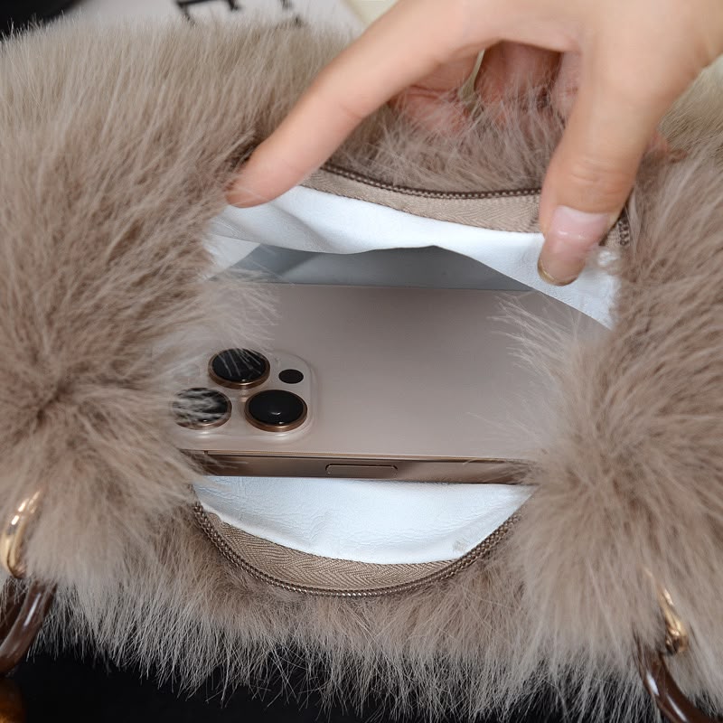 Trendy faux-fur plush handbag