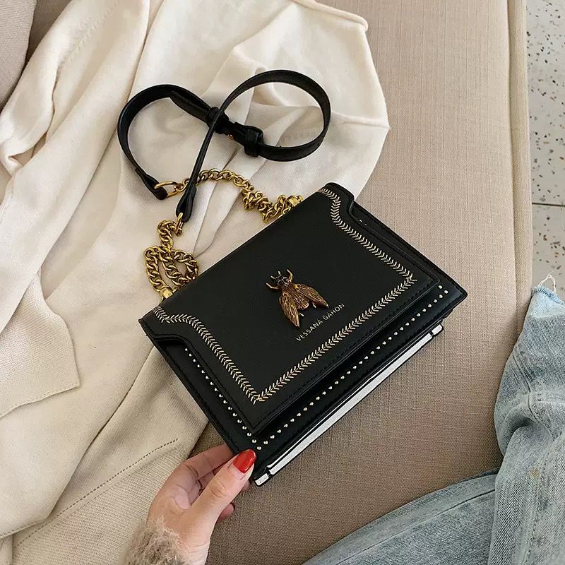 Faux-leather structured crossbody bag