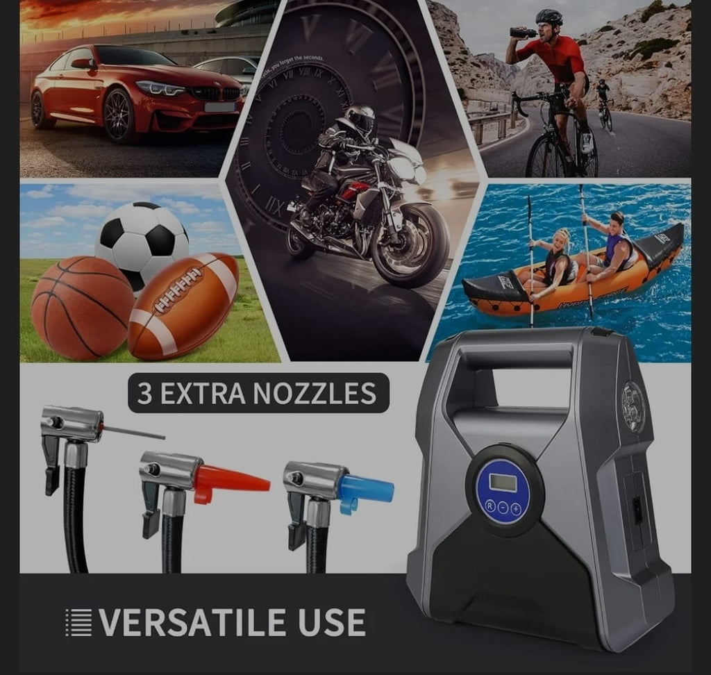 Tire Inflator Portable Air Compressor, DC 12V Digital Air Pump, 150PSI with LCD Display and Emergency LED Light, Auto Shut Off Electric Tire Pump for Car, Bicycle, Balloons and Other Inflatables