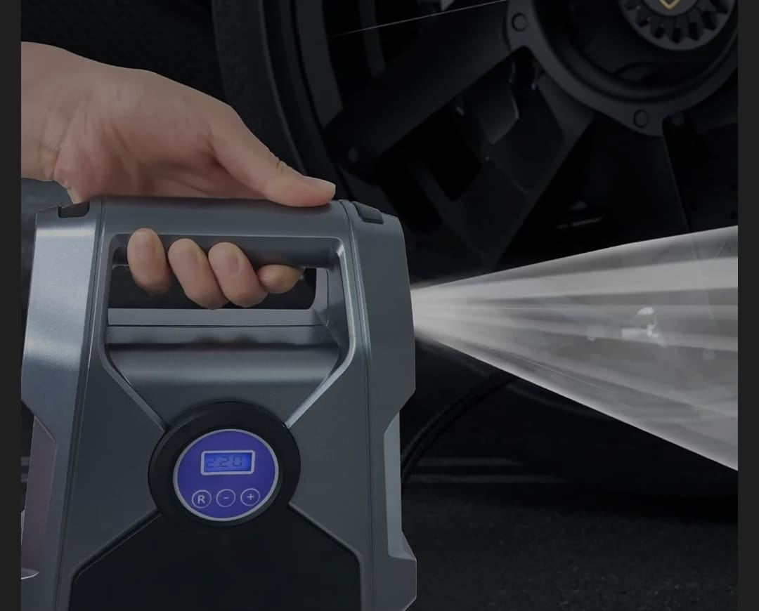 Tire Inflator Portable Air Compressor, DC 12V Digital Air Pump, 150PSI with LCD Display and Emergency LED Light, Auto Shut Off Electric Tire Pump for Car, Bicycle, Balloons and Other Inflatables